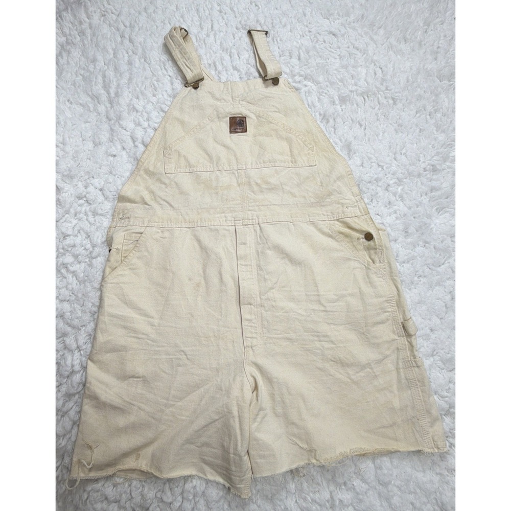Vintage CARHARTT Overalls Cutoff Shorts Custom Cream Color Cargo Utility Read***